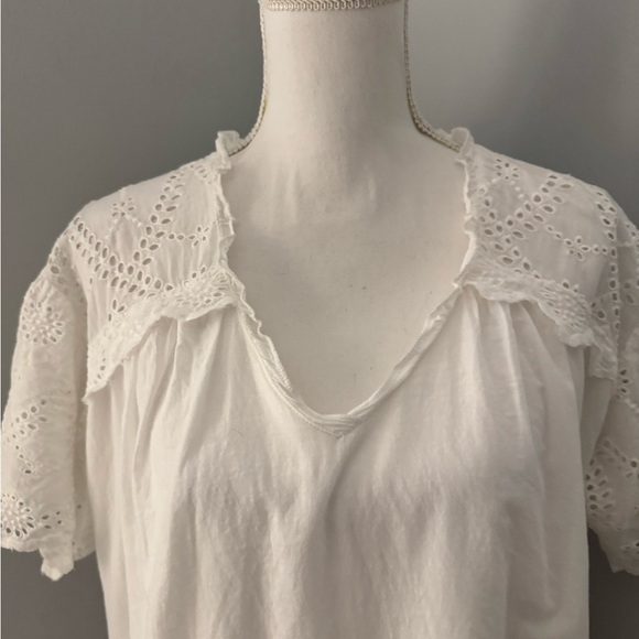 Bluheaven 100% cotton white flowy dress. V neck, eyelet trim Size Medium - Picture 2 of 11